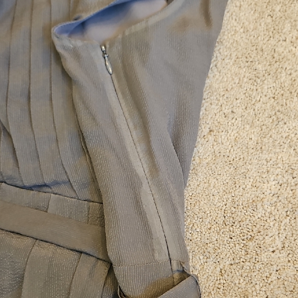 LOFT Silk Asymmetrical Gray Faux Wrap Dress with Belt - Picture 8 of 10